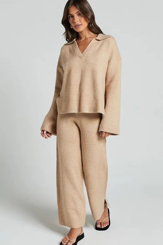 Livia Pants 8211 Knitted High Waisted Side Split Pants In Beige Marl Women Showpo Pants Livia Pants 8211 Knitted High Waisted Side Split Pants In Beige Marl Women Showpo Pants