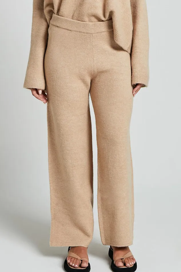 Livia Pants 8211 Knitted High Waisted Side Split Pants In Beige Marl Women Showpo Pants