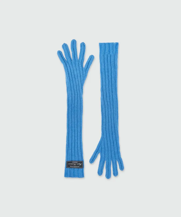 Long Blue Ribbed Woolen Gloves Women MSGM Hats Scarves And Gloves