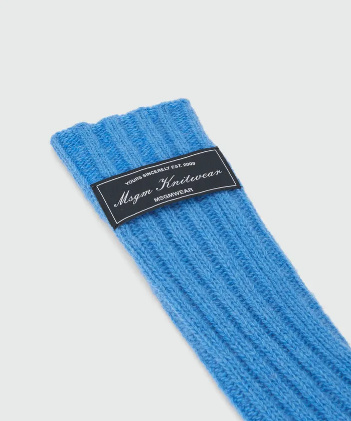 Long Blue Ribbed Woolen Gloves Women MSGM Hats Scarves And Gloves