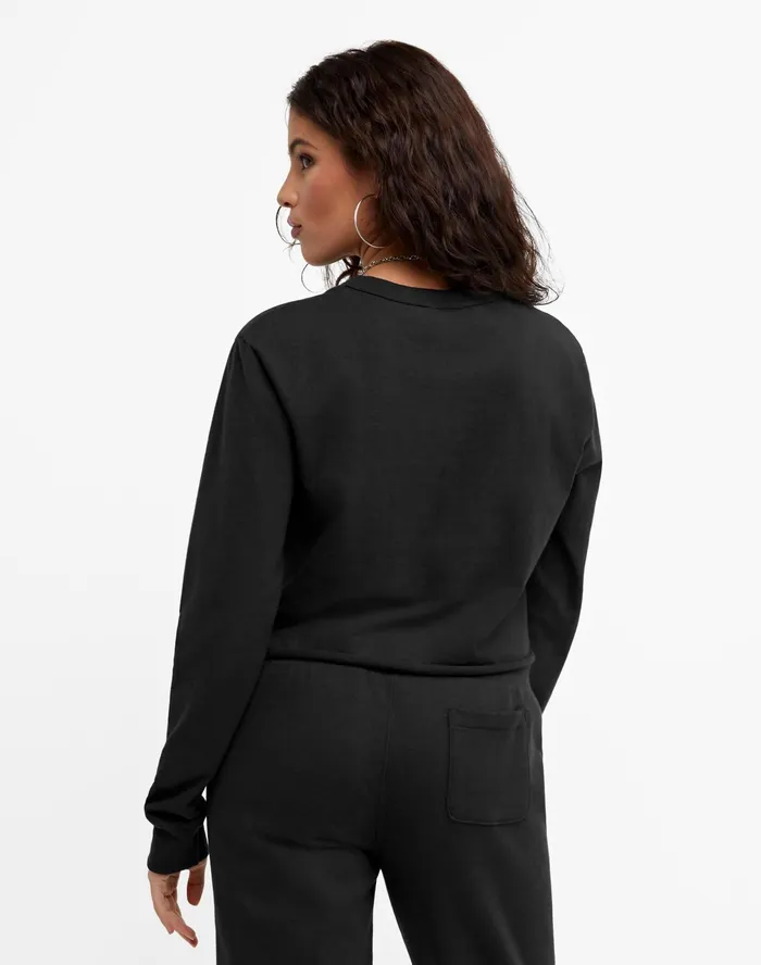 LongSleeve Crop Top C Logo Black Women Champion TShirts and Tops