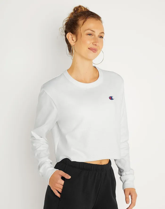 LongSleeve Crop Top C Logo White Women Champion TShirts and Tops