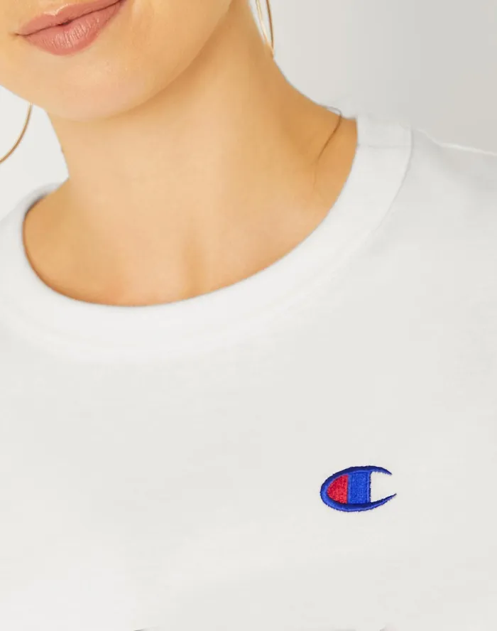 LongSleeve Crop Top C Logo White Women Champion TShirts and Tops