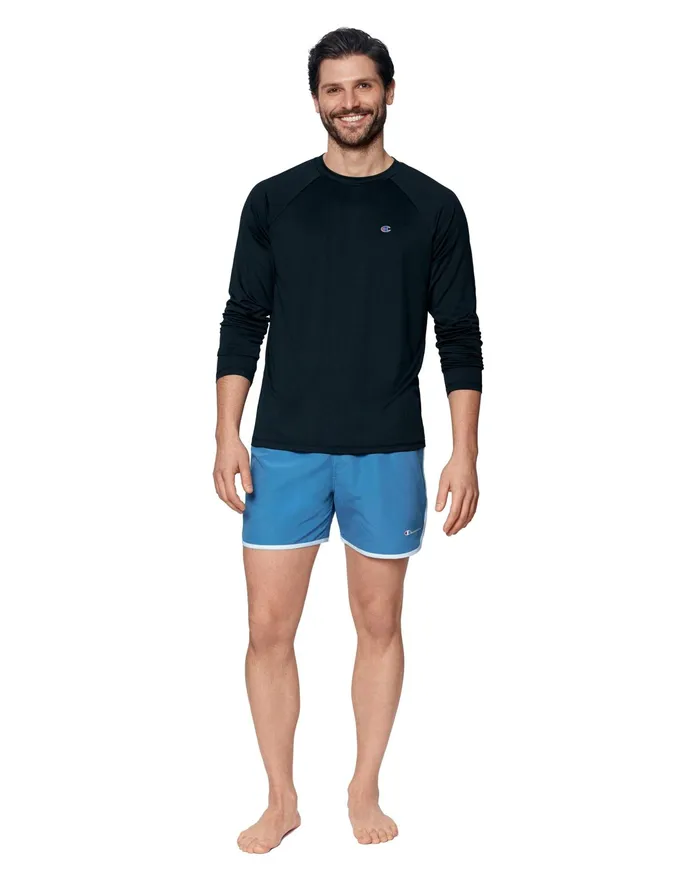 LongSleeve Sun Shirt C Patch Black Men Champion Swimwear