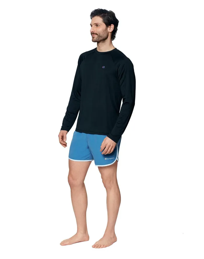 LongSleeve Sun Shirt C Patch Black Men Champion Swimwear