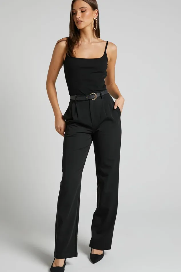 Lorcan Pants 8211 High Waisted Tailored Pants In Black Women Showpo Curve Clothes