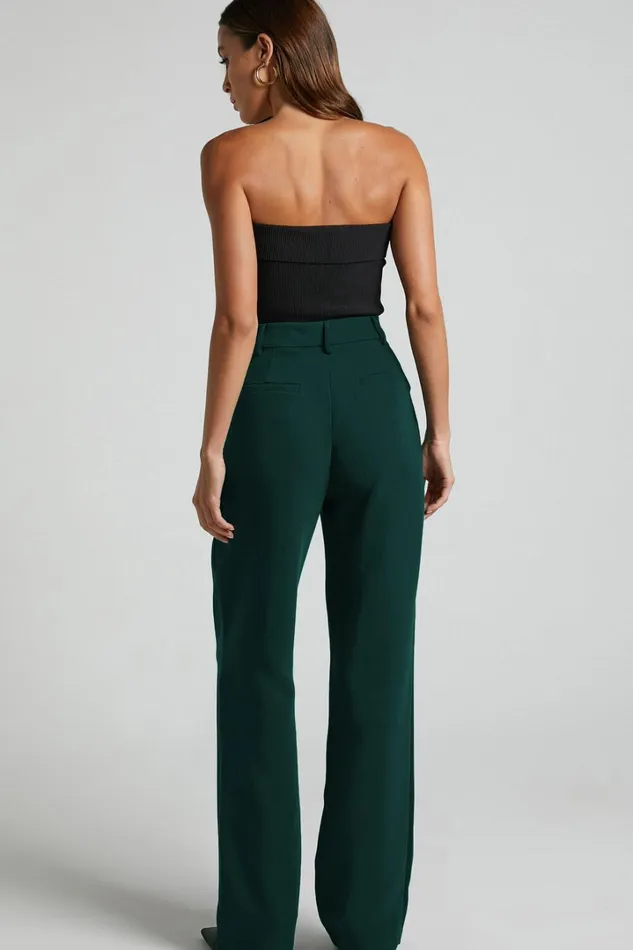 Lorcan Pants 8211 High Waisted Tailored Pants In Forest Green Women Showpo Modest Clothing