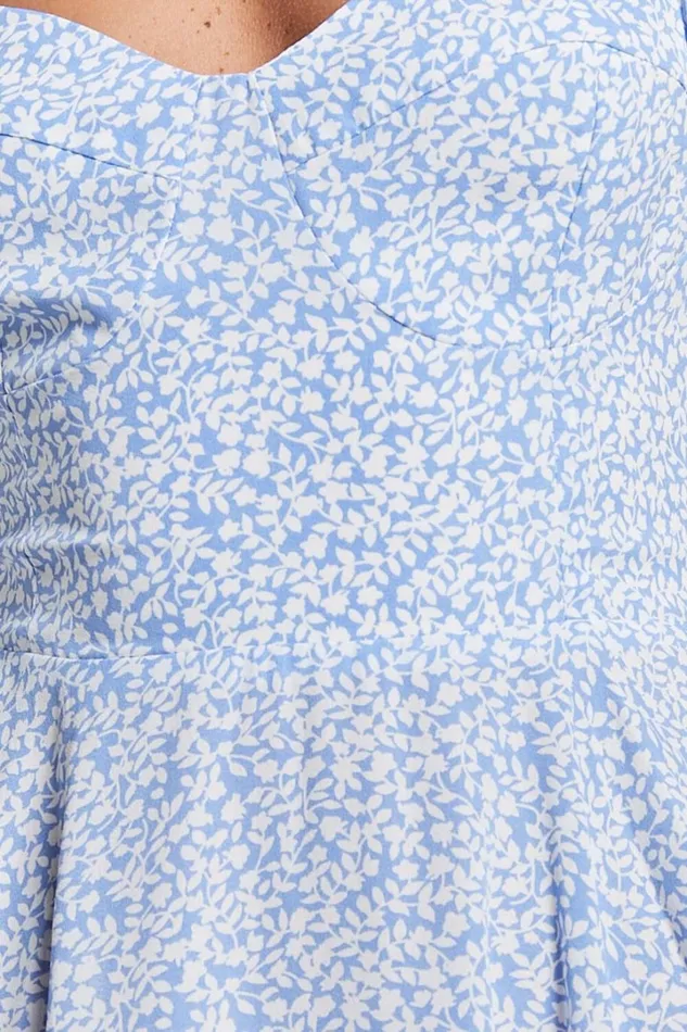 Lorreta Mini Dress 8211 Tie Shoulder Sweetheart Dress In Dusty Blue Floral Women Showpo Curve Clothes