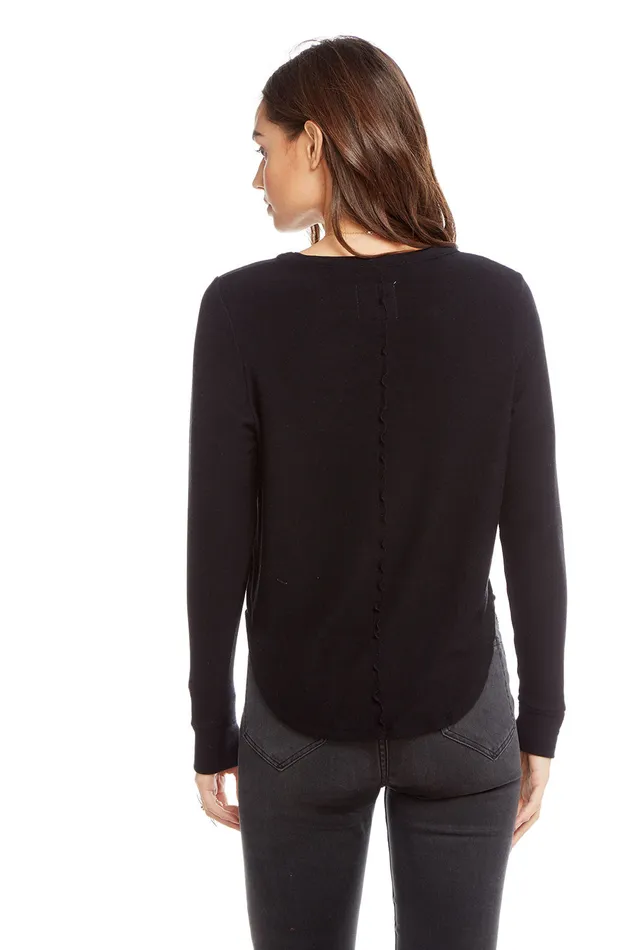 Loungewear Chaser Brand Womens Cozy Knit Long Sleeve Hi Lo Shirttail Semi Cropped Pullover