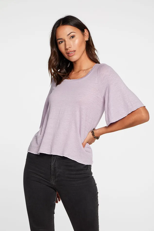 Loungewear Linen Jersey Flouncy 34 Angel Sleeve Tee in Hydrangea Purple 8211 Chaser Brand Womens