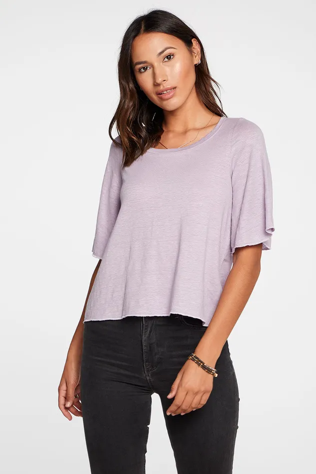 Loungewear Linen Jersey Flouncy 34 Angel Sleeve Tee in Hydrangea Purple 8211 Chaser Brand Womens