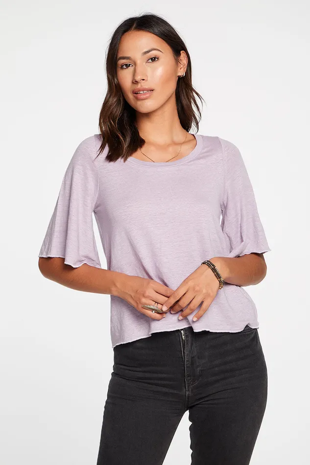 Loungewear Linen Jersey Flouncy 34 Angel Sleeve Tee in Hydrangea Purple 8211 Chaser Brand Womens