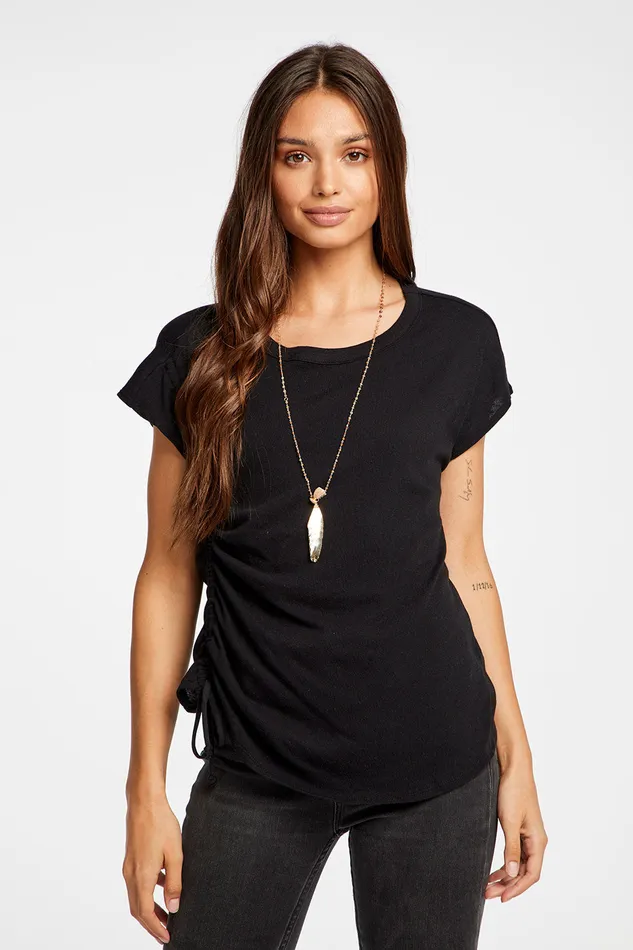 Loungewear Womens Gauzy Cotton Drawstring Cap Sleeve Lo Hi Tee Chaser Brand