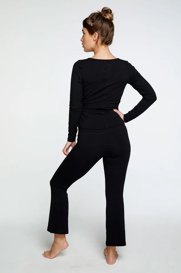 Loungewear Womens Quadrablend Long Sleeve Ballet Wrap Top in True Black Chaser Brand