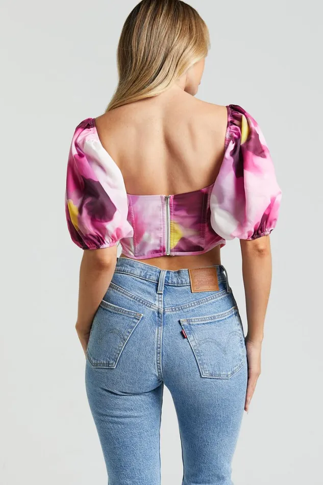 Lucienna Top 8211 Sweetheart Blouson Puff Sleeve Corset In Zinnia Bloom Women Showpo Tops