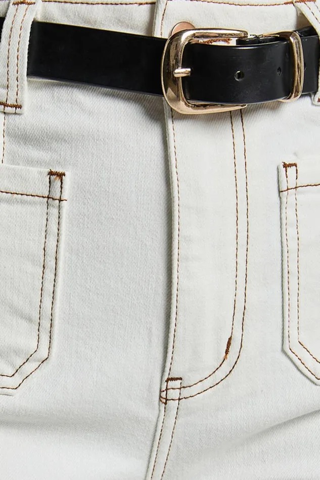 Malcolm Jeans 8211 Mid Rise Contrast Stitch Flared Denim Jeans In White Denim Women Showpo Denim