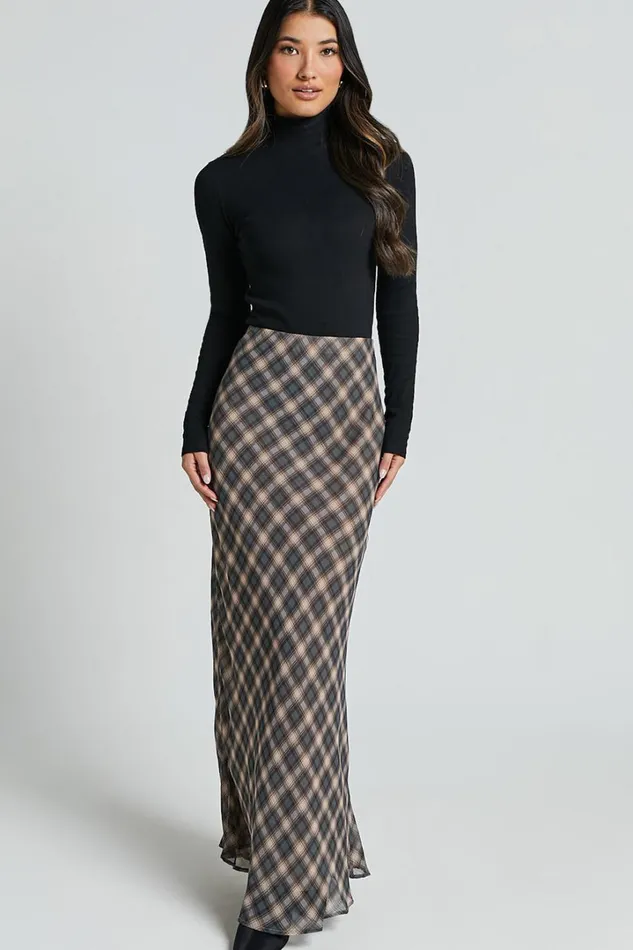 Mandy Maxi Skirt 8211 High Waist Slip Skirt In Multi Check Women Showpo Skirts
