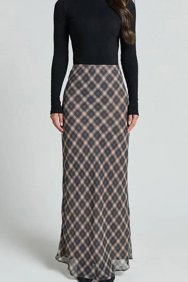 Mandy Maxi Skirt 8211 High Waist Slip Skirt In Multi Check Women Showpo Skirts
