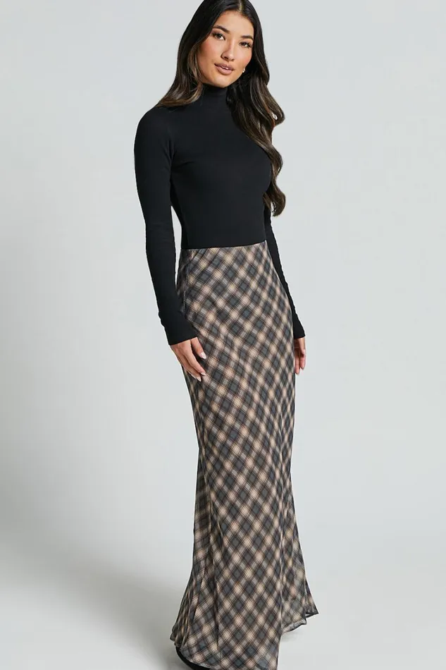 Mandy Maxi Skirt 8211 High Waist Slip Skirt In Multi Check Women Showpo Skirts