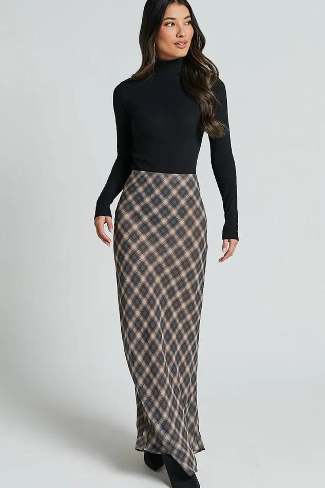 Mandy Maxi Skirt 8211 High Waist Slip Skirt In Multi Check Women Showpo Skirts