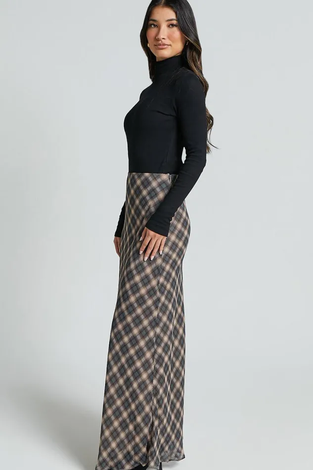 Mandy Maxi Skirt 8211 High Waist Slip Skirt In Multi Check Women Showpo Skirts