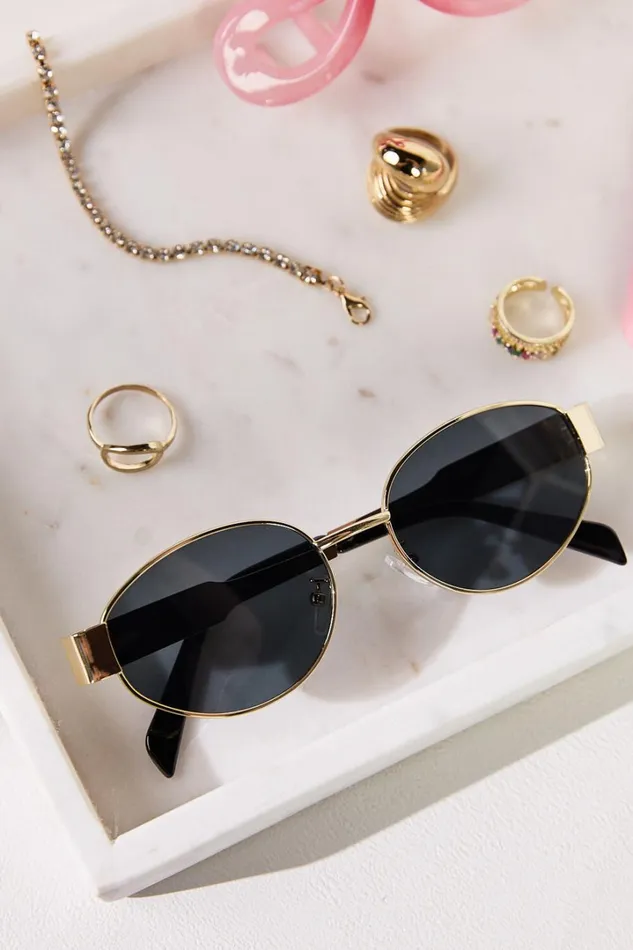 Marcia Sunglasses 8211 Oval Shape Sunglasses In Gold Women Showpo Sunglasses