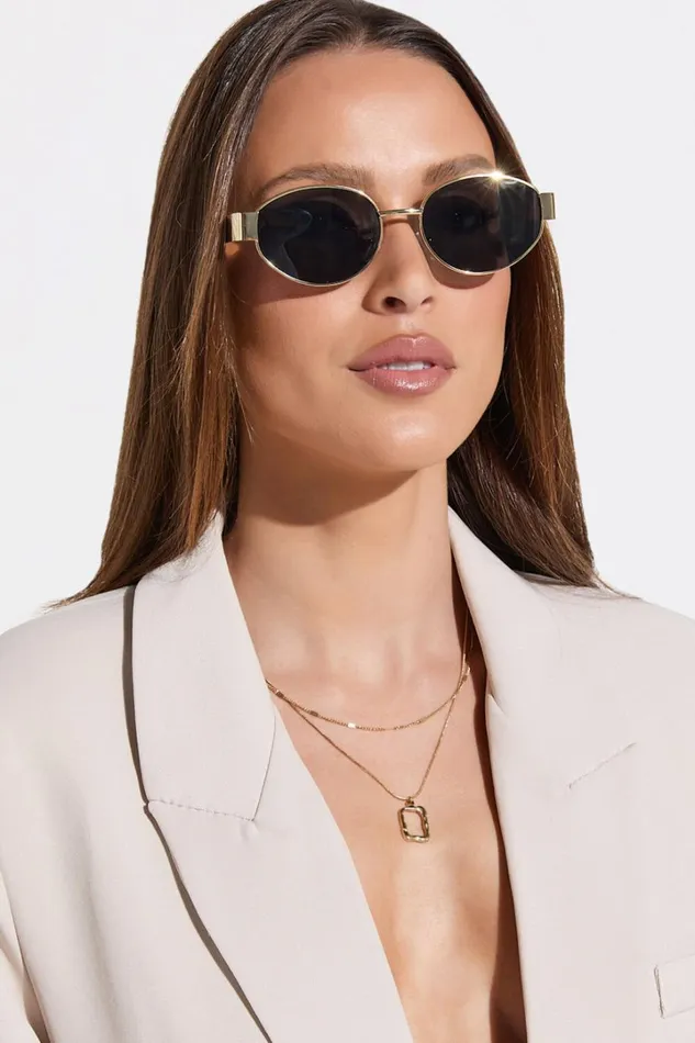 Marcia Sunglasses 8211 Oval Shape Sunglasses In Gold Women Showpo Sunglasses