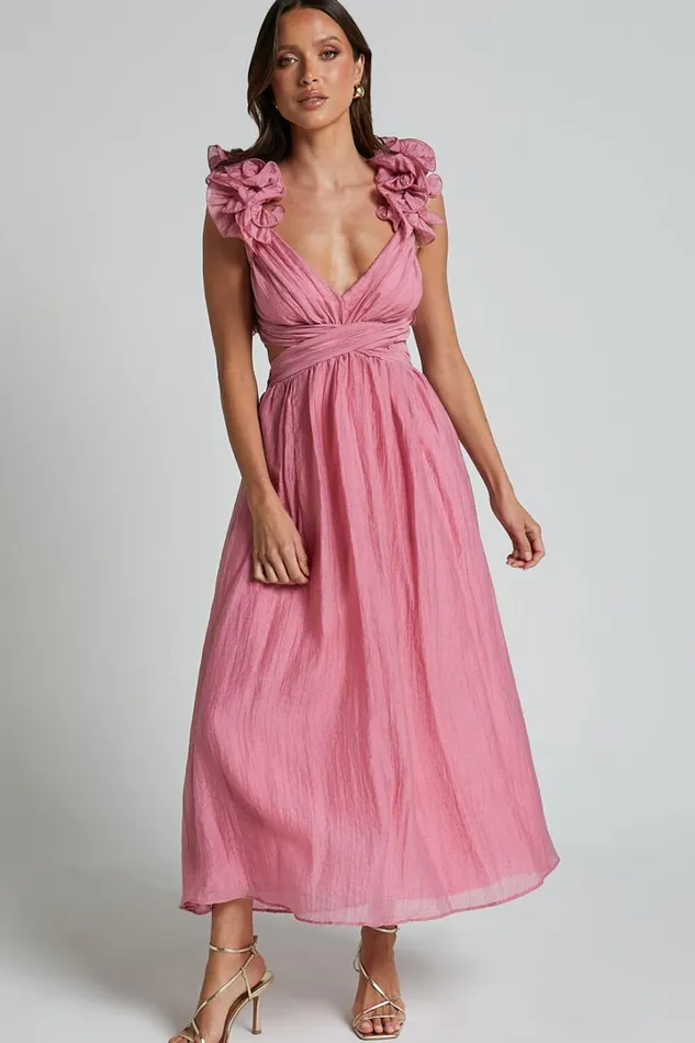 Marielly Maxi Dress 8211 Side Cut Out V Neck Ruffle Detail Sleeve Dress In Pink Women Showpo Curve Clothes Marielly Maxi Dress 8211 Side Cut Out V Neck Ruffle Detail Sleeve Dress In Pink Women Showpo Curve Clothes