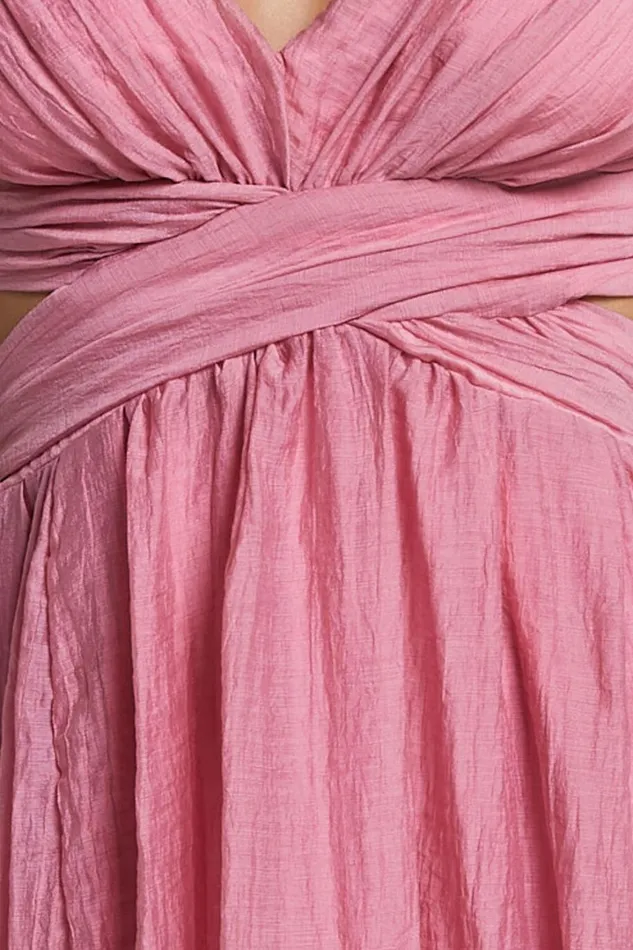 Marielly Maxi Dress 8211 Side Cut Out V Neck Ruffle Detail Sleeve Dress In Pink Women Showpo Curve Clothes