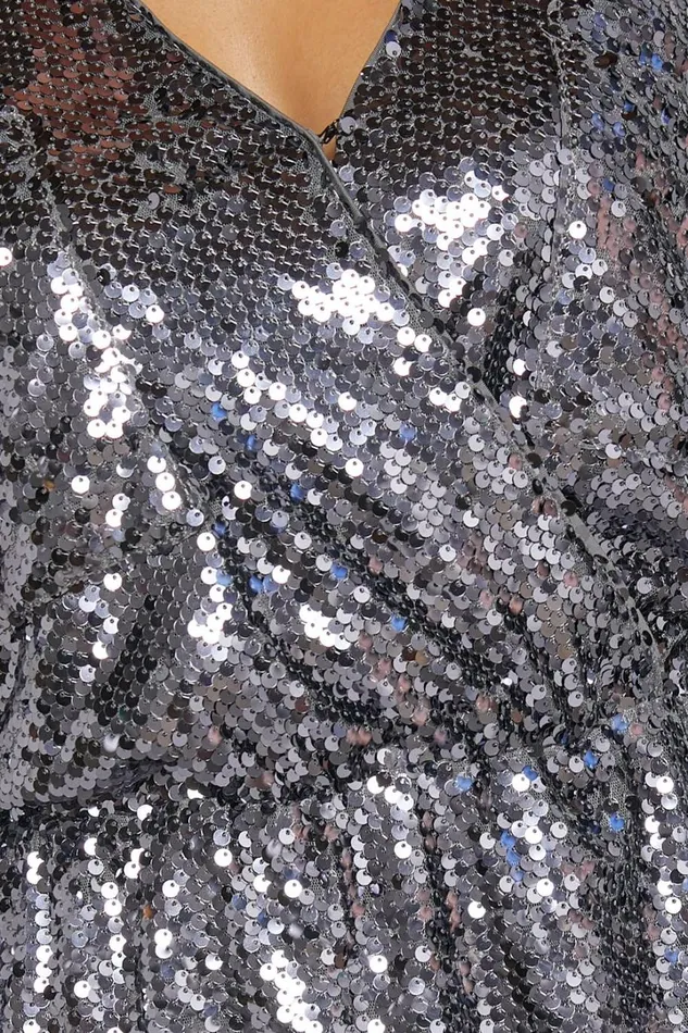 Marija Mini Dress 8211 Sequin Wrap Shirt Dress In Gunmetal Women Showpo Dresses