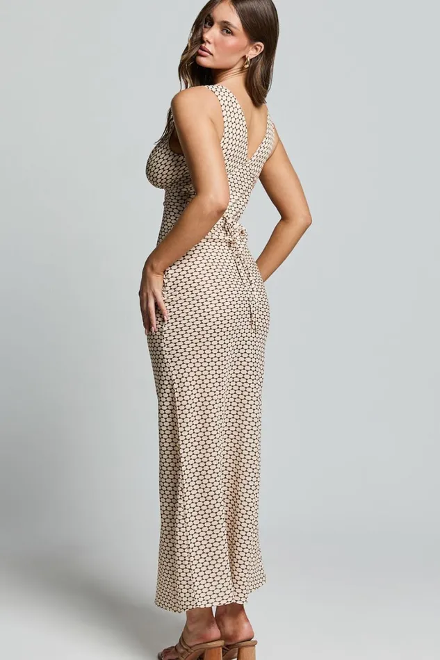Mauriel Midi Dress 8211 Deep V Gathered Bust Slip Dress In Natural Geo Women Showpo Dresses