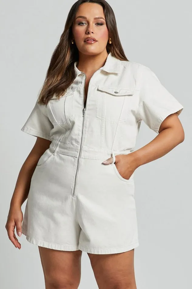 Mauriel Playsuit 8211 Recycled Cotton Utility Playsuit In Ecru Women Showpo Rompers