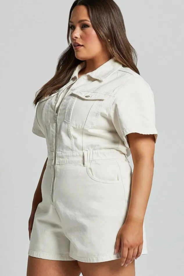 Mauriel Playsuit 8211 Recycled Cotton Utility Playsuit In Ecru Women Showpo Rompers