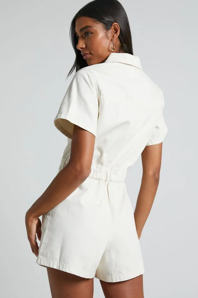 Mauriel Playsuit 8211 Recycled Cotton Utility Playsuit In Ecru Women Showpo Rompers
