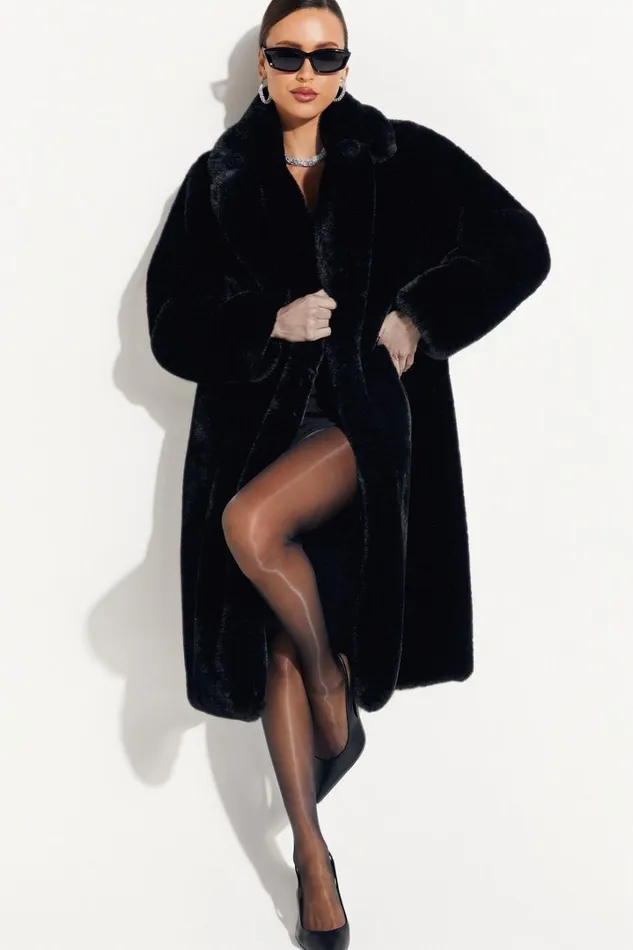 Maxwell Coat 8211 Long Line Faux Fur Coat In Black Women Showpo Jackets and Coats