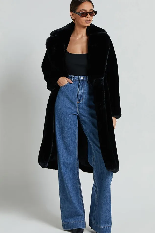 Maxwell Coat 8211 Long Line Faux Fur Coat In Black Women Showpo Jackets and Coats
