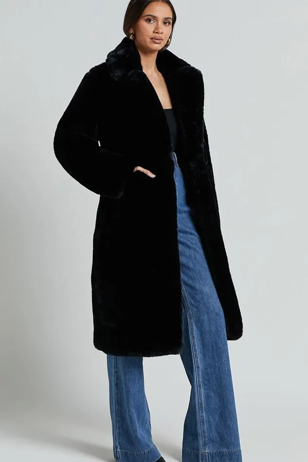 Maxwell Coat 8211 Long Line Faux Fur Coat In Black Women Showpo Jackets and Coats