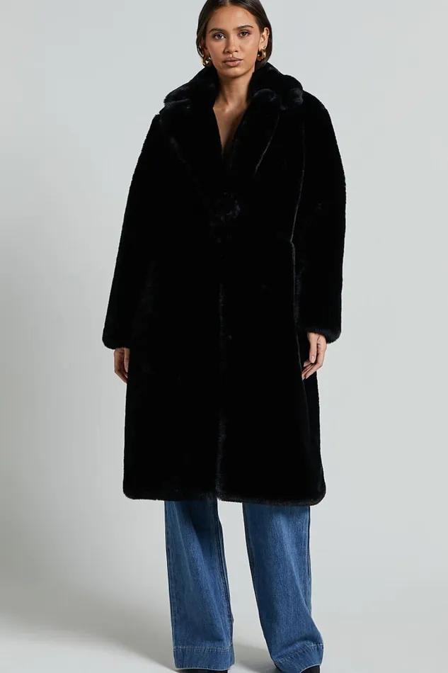 Maxwell Coat 8211 Long Line Faux Fur Coat In Black Women Showpo Jackets and Coats