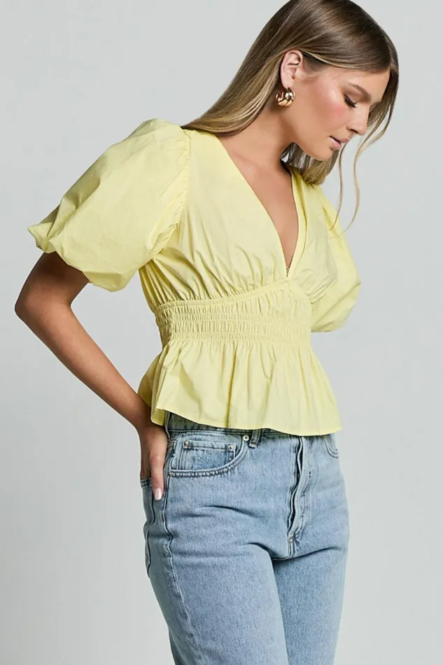 Mellie Top 8211 Puff Sleeve Peplum Top In Yellow Women Showpo Curve Clothes