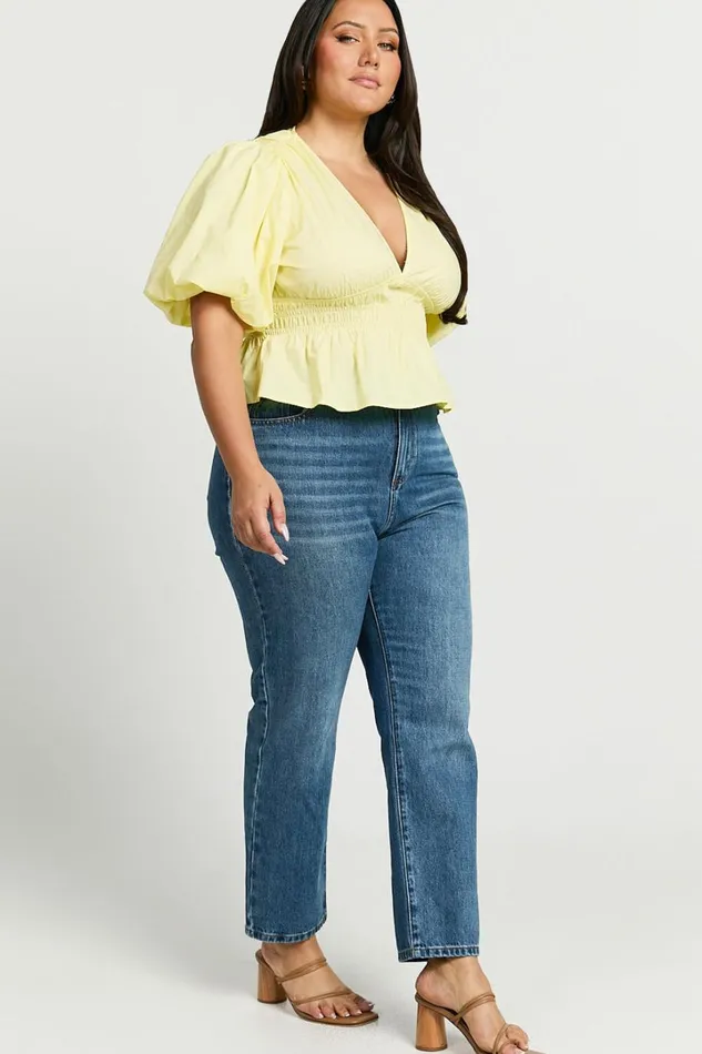 Mellie Top 8211 Puff Sleeve Peplum Top In Yellow Women Showpo Curve Clothes
