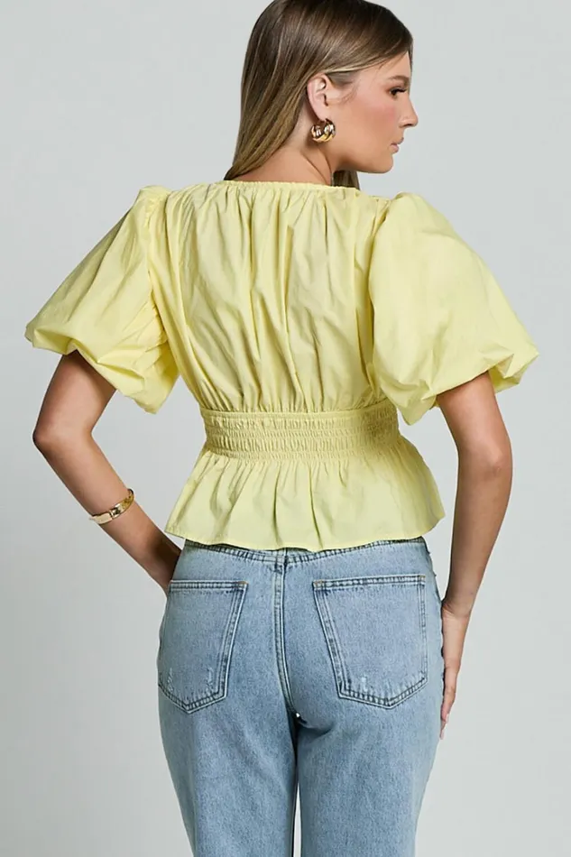 Mellie Top 8211 Puff Sleeve Peplum Top In Yellow Women Showpo Curve Clothes