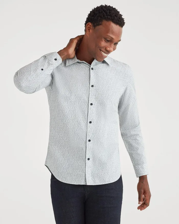 Men 7 For All Mankind Shirts Poplin Roadster Long Sleeve Shirt In White Micro Floral