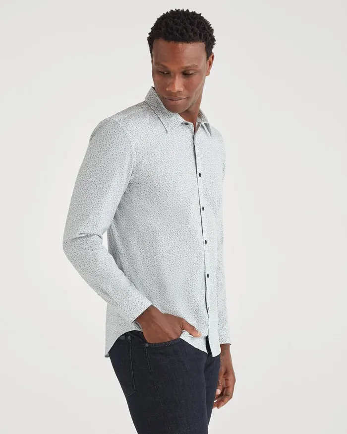 Men 7 For All Mankind Shirts Poplin Roadster Long Sleeve Shirt In White Micro Floral
