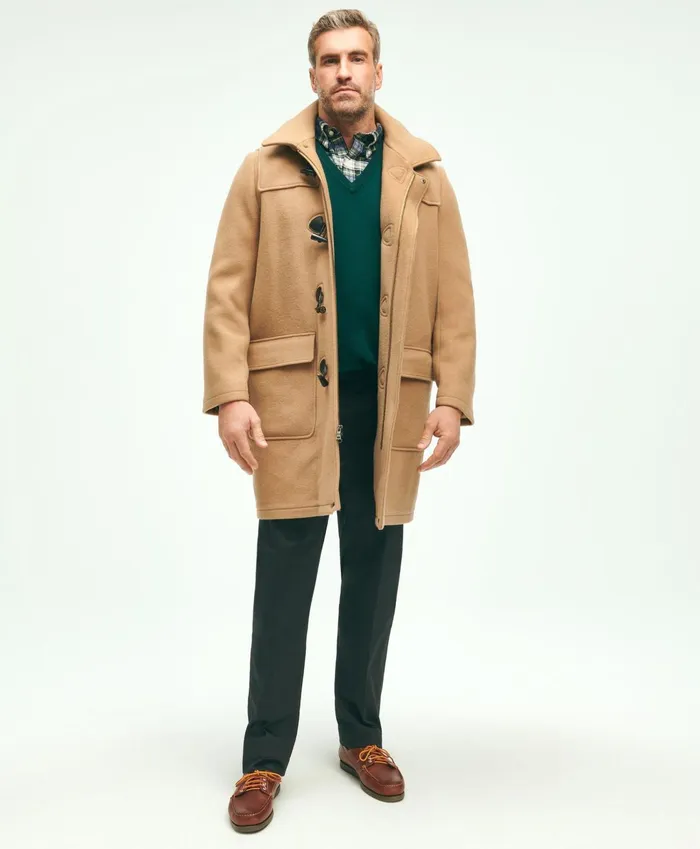 Men Big and Tall Classic Wool Duffle Coat Beige Brooks Brothers Coats and Jackets