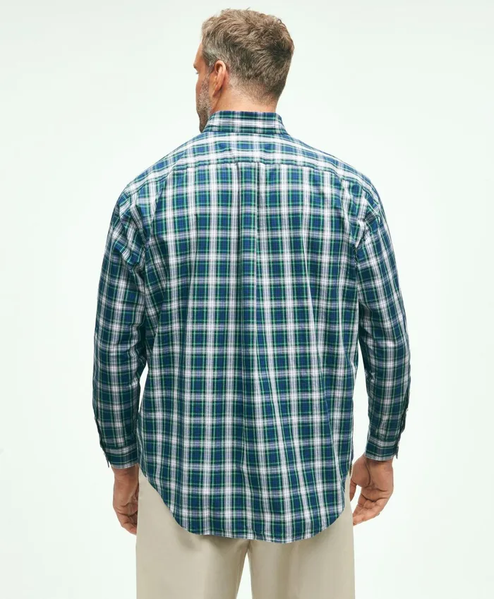 Men Big and Tall Friday Shirt Poplin Tartan White Multi Brooks Brothers Sport Shirts