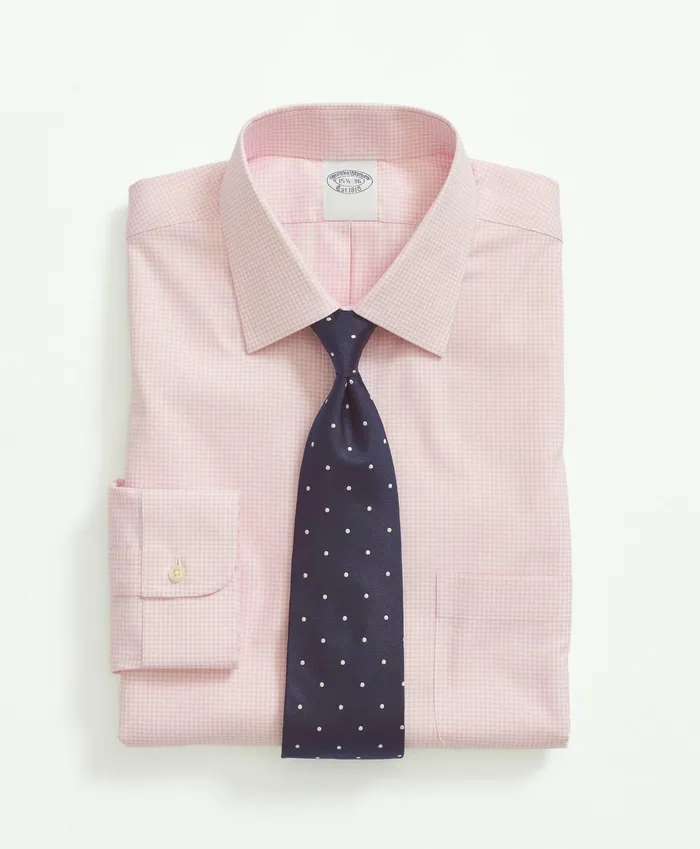 Men Big and Tall Stretch Supima Cotton NonIron Pinpoint Oxford Ainsley Collar Gingham Dress Shirt Pink Brooks Brothers Dress Shirts