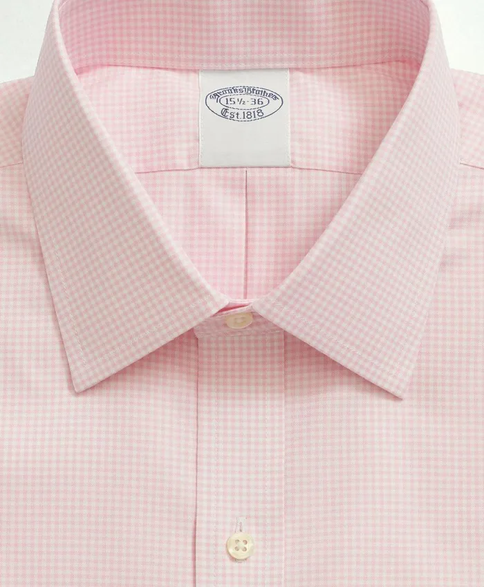 Men Big and Tall Stretch Supima Cotton NonIron Pinpoint Oxford Ainsley Collar Gingham Dress Shirt Pink Brooks Brothers Dress Shirts