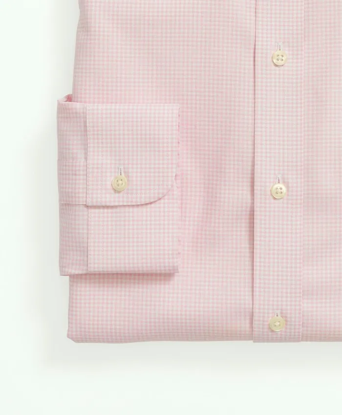 Men Big and Tall Stretch Supima Cotton NonIron Pinpoint Oxford Ainsley Collar Gingham Dress Shirt Pink Brooks Brothers Dress Shirts