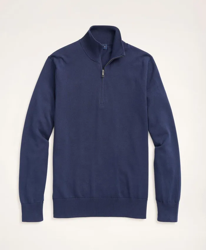 Men Big and Tall Supima Cotton HalfZip Sweater Navy Brooks Brothers Sweaters