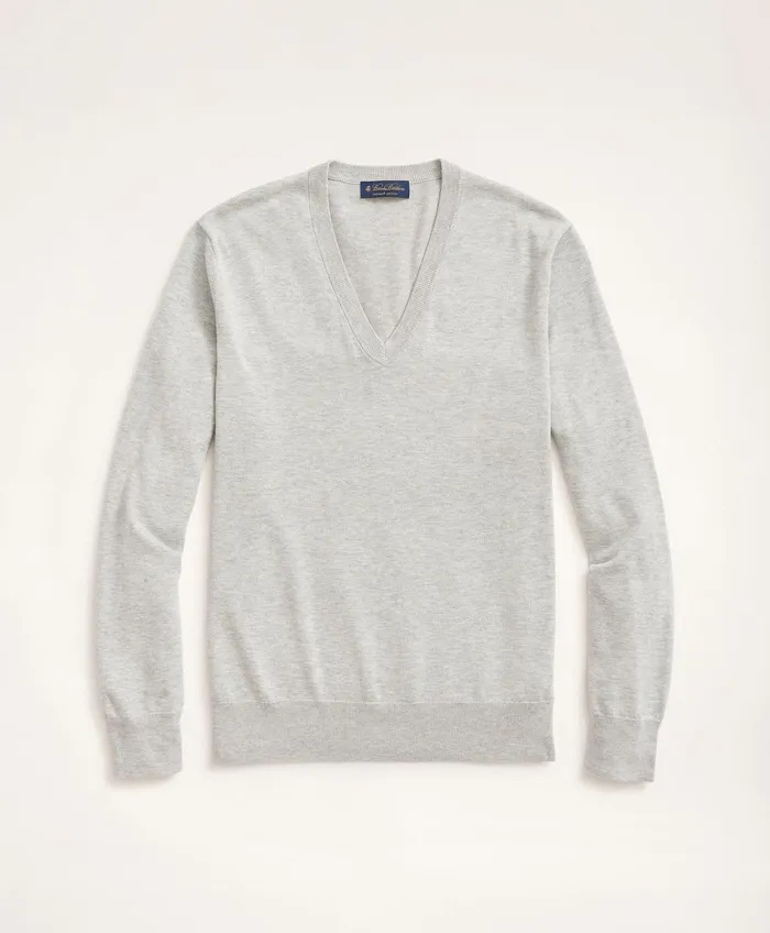 Men Big and Tall Supima Cotton VNeck Sweater Grey Heather Brooks Brothers Sweaters